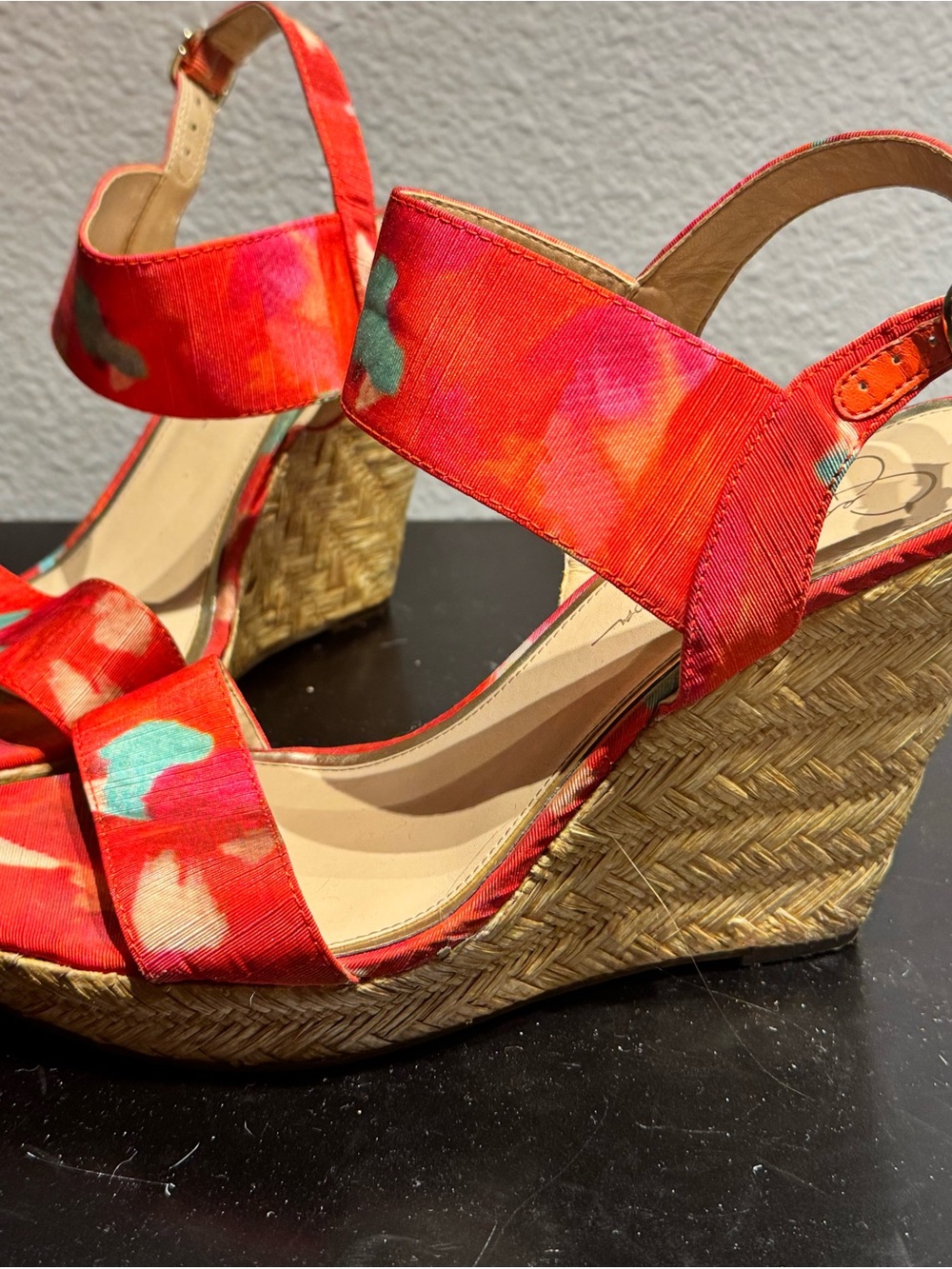 Jessica Simpson Red Floral Espadrille Wedge Sandals